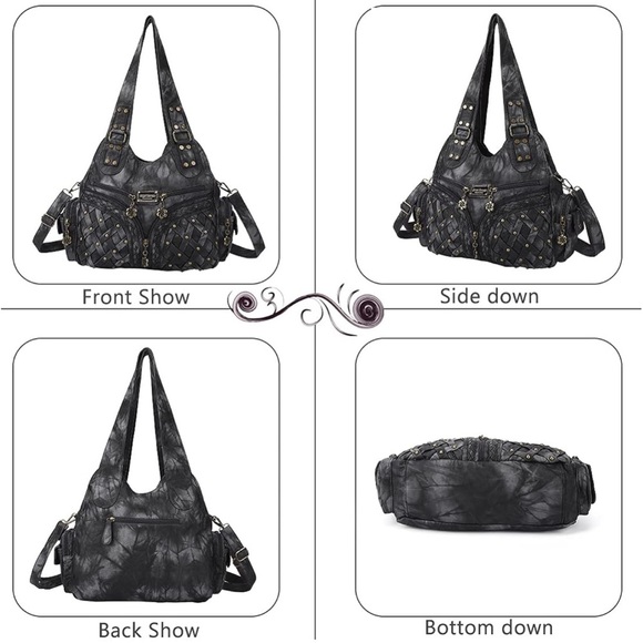 Stylish Gray Shoulder Bag with Gold Accents - Picture 4 of 9